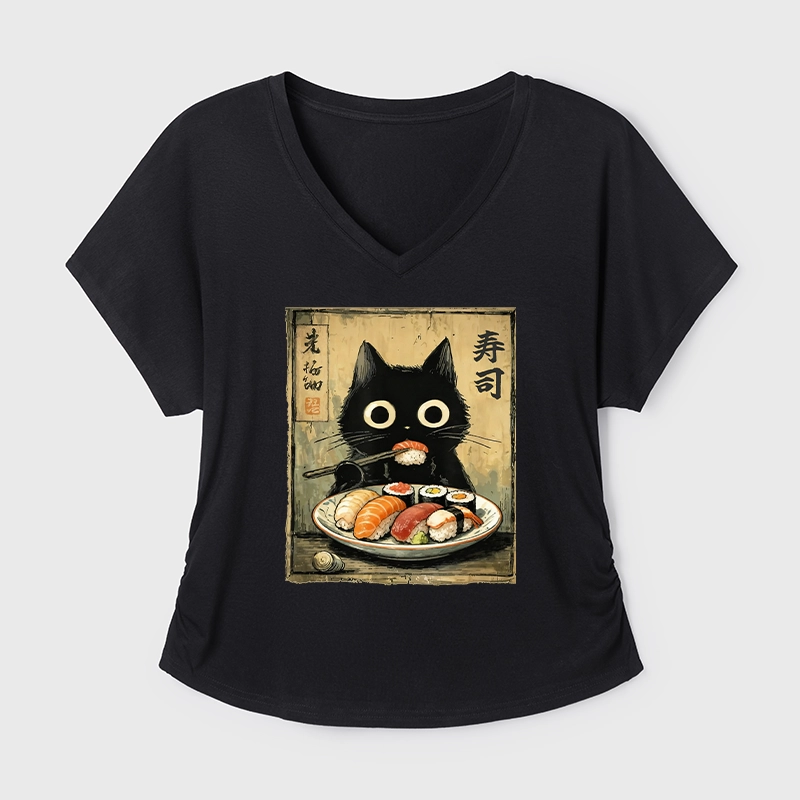 Tokyo-Tiger Vintage Japanese Sushi Cat Modal Dolman Sleeve T-Shirt