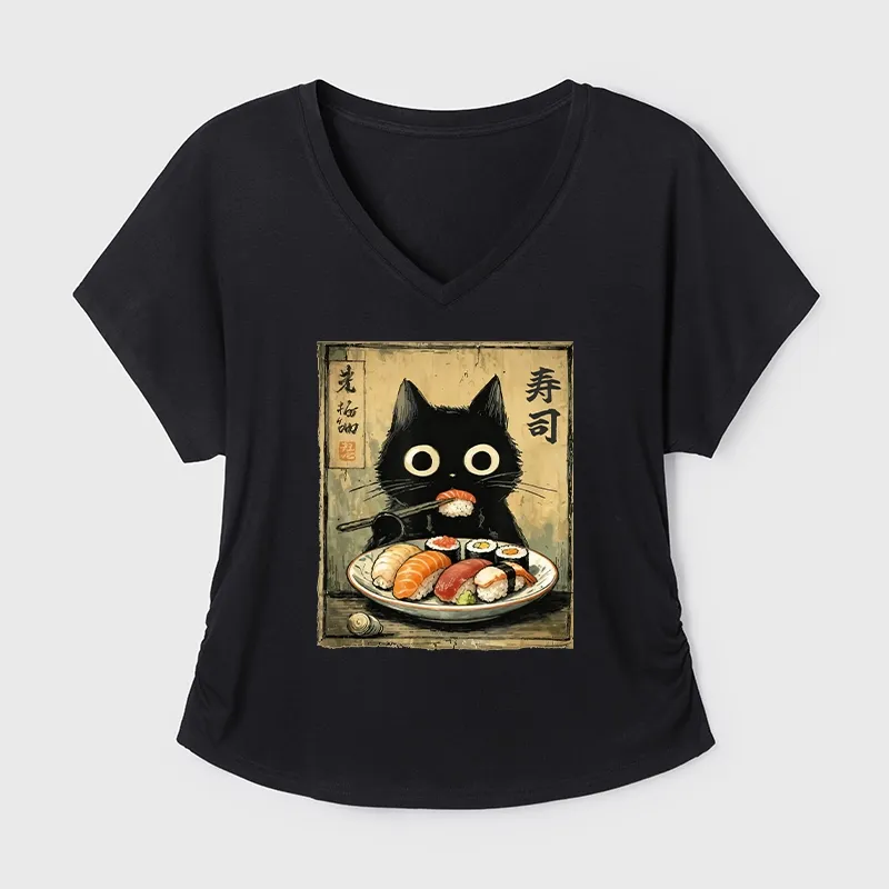 Tokyo-Tiger Vintage Japanese Sushi Cat Modal Dolman Sleeve T-Shirt