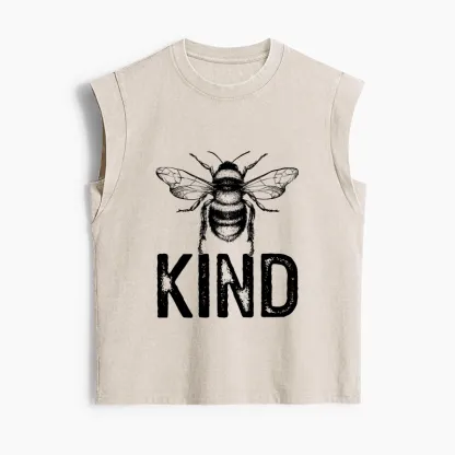 Tokyo-Tiger Minimalist Bee Kind Illustration Women's Washed Tank Tops