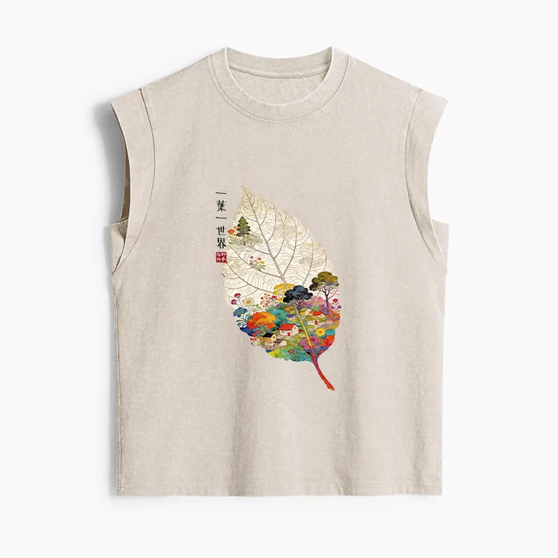 Tokyo-Tiger One Leaf Holds A Tiny Colorful World Women's Washed Tank Tops Sale