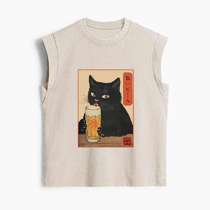 Tokyo-Tiger Cat Holding A Glass Of Beer Women's Washed Tank Tops