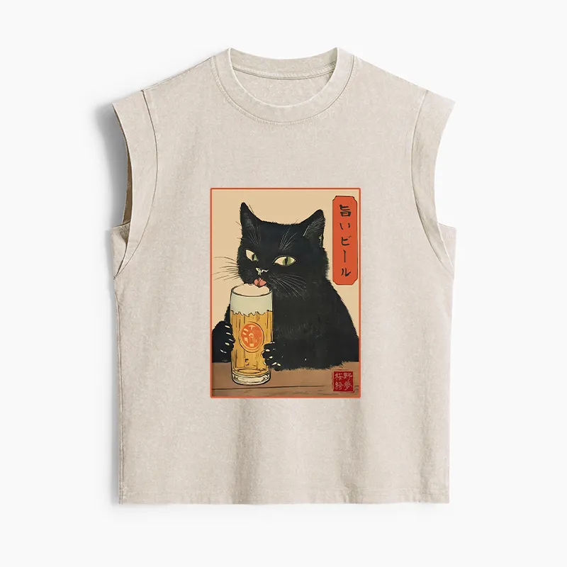 Tokyo-Tiger Cat Holding A Glass Of Beer Women's Washed Tank Tops Sale