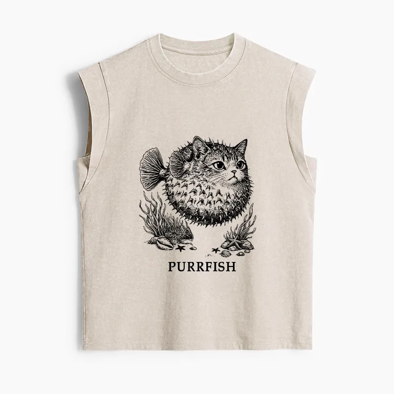 Tokyo-Tiger Spiky Puffer With Cute Cat Head Women's Washed Tank Tops Sale