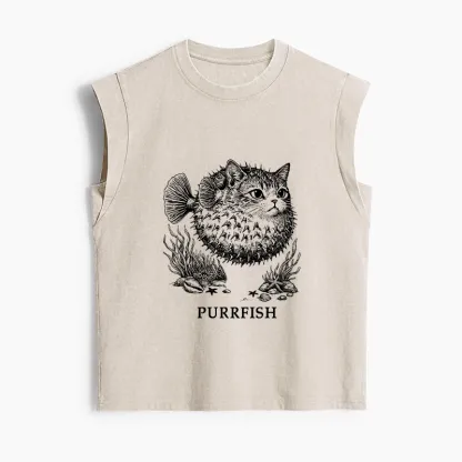 Tokyo-Tiger Spiky Puffer With Cute Cat Head Women's Washed Tank Tops