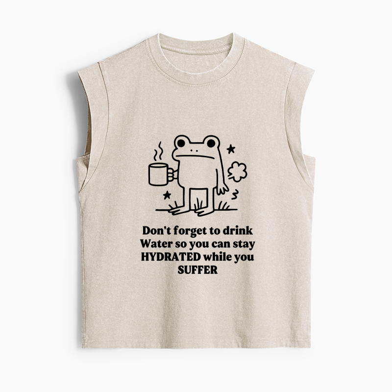 Tokyo-Tiger Frog Says Drink Water Women's Washed Tank Tops