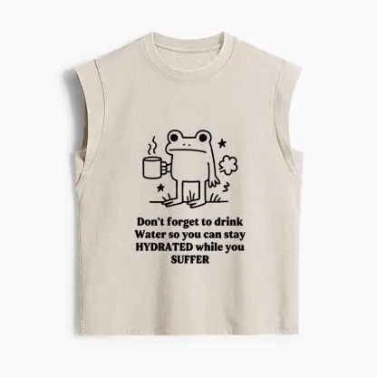 Tokyo-Tiger Frog Says Drink Water Women's Washed Tank Tops