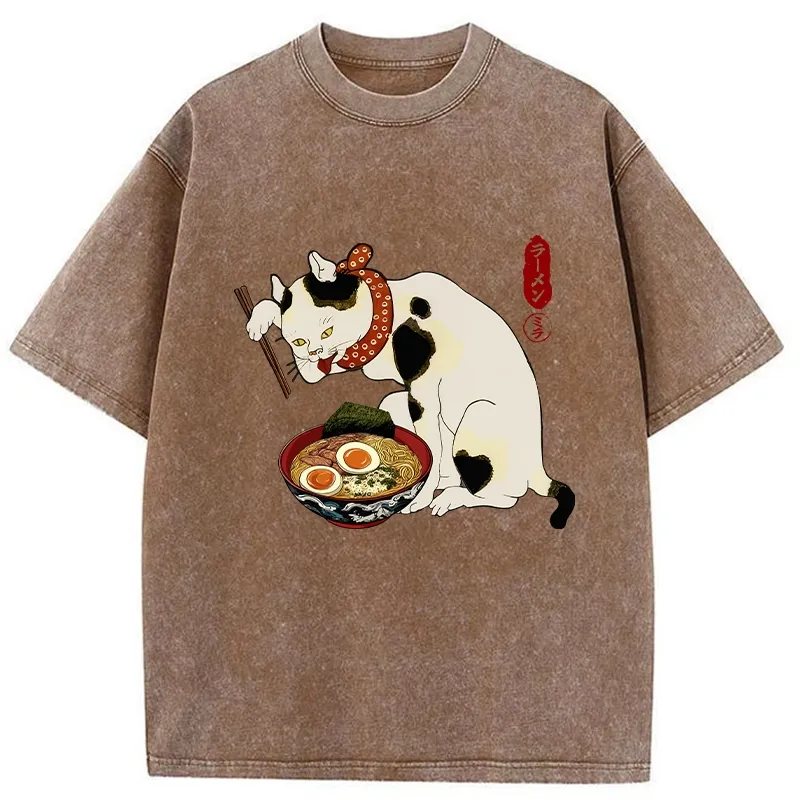 Tokyo-Tiger The Cat Obsessed With Ramen Washed T-Shirt