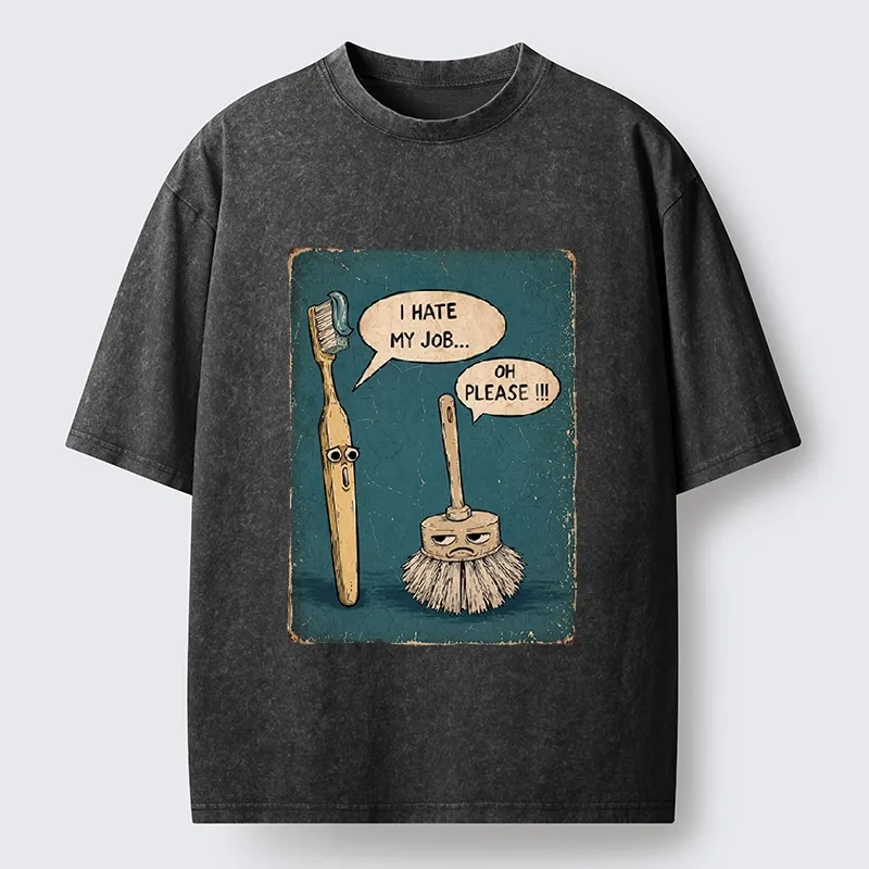 Tokyo-Tiger Relatable Work Stress Brush Print Washed T-Shirt