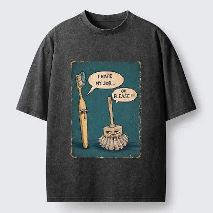 Tokyo-Tiger Relatable Work Stress Brush Print Washed T-Shirt