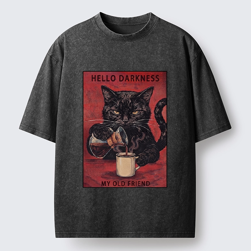 Tokyo-Tiger Moody Black Cat Pours Coffee Art Washed T-Shirt