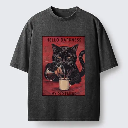 Tokyo-Tiger Moody Black Cat Pours Coffee Art Washed T-Shirt