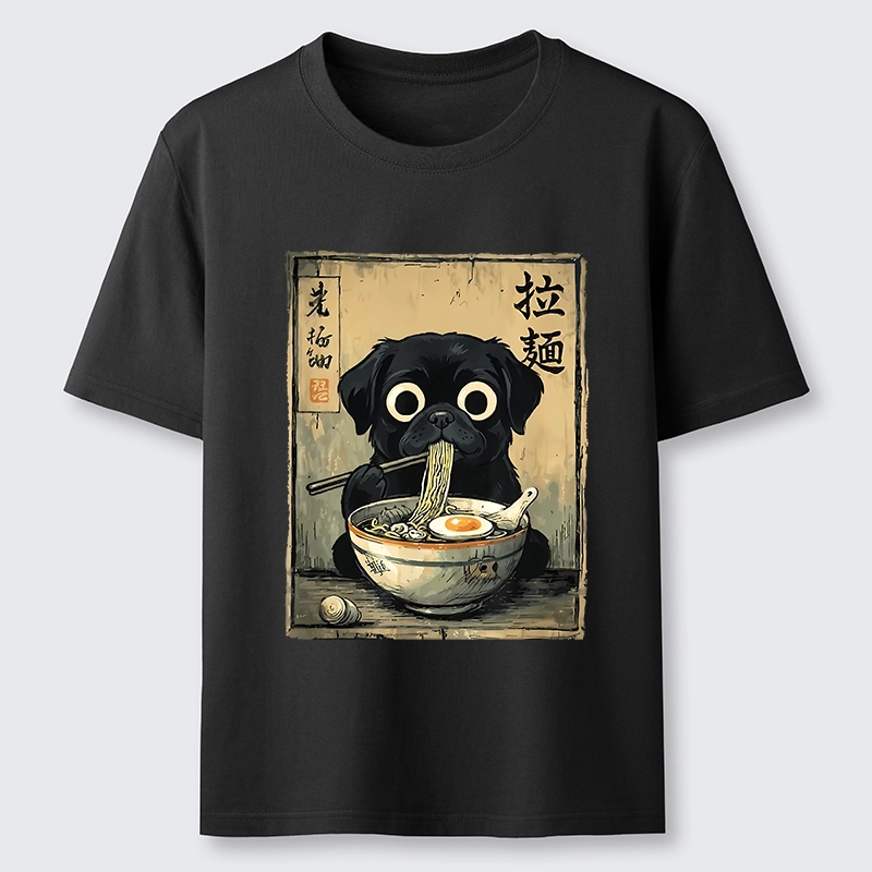 Tokyo-Tiger Cute Black Dog Eating Hot Ramen Classic T-Shirt