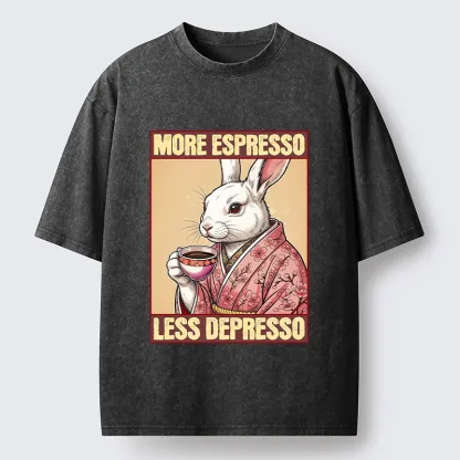 Tokyo-Tiger Happy Sakura Bunny Drinks Morning Espresso Washed T-Shirt