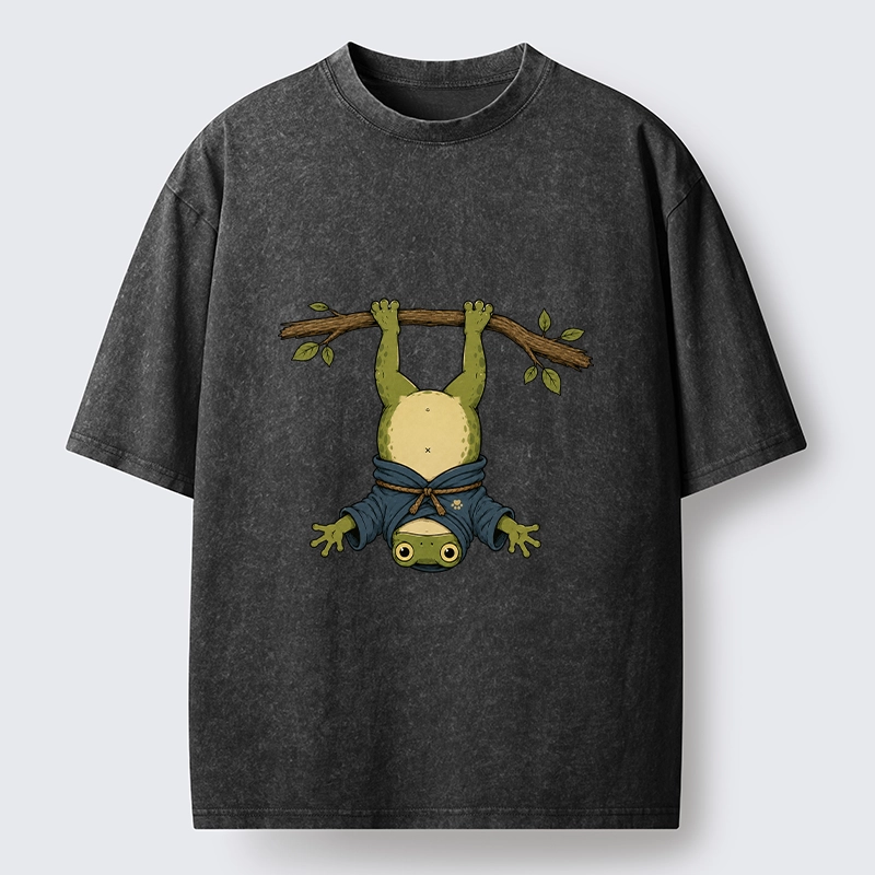 Tokyo-Tiger Relaxed Tree Frog Loose Blue Robe Graphic Washed T-Shirt