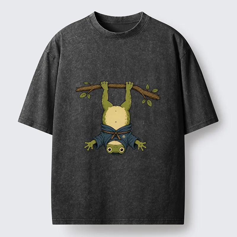 Tokyo-Tiger Relaxed Tree Frog Loose Blue Robe Graphic Washed T-Shirt