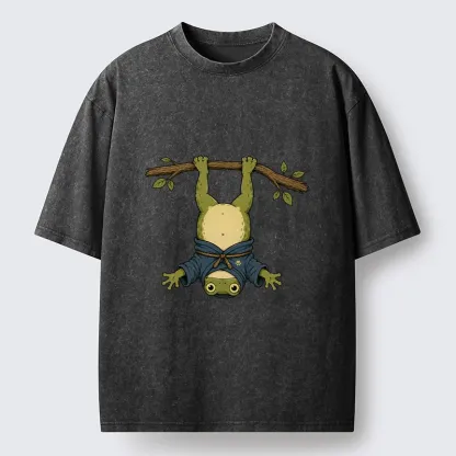 Tokyo-Tiger Relaxed Tree Frog Loose Blue Robe Graphic Washed T-Shirt