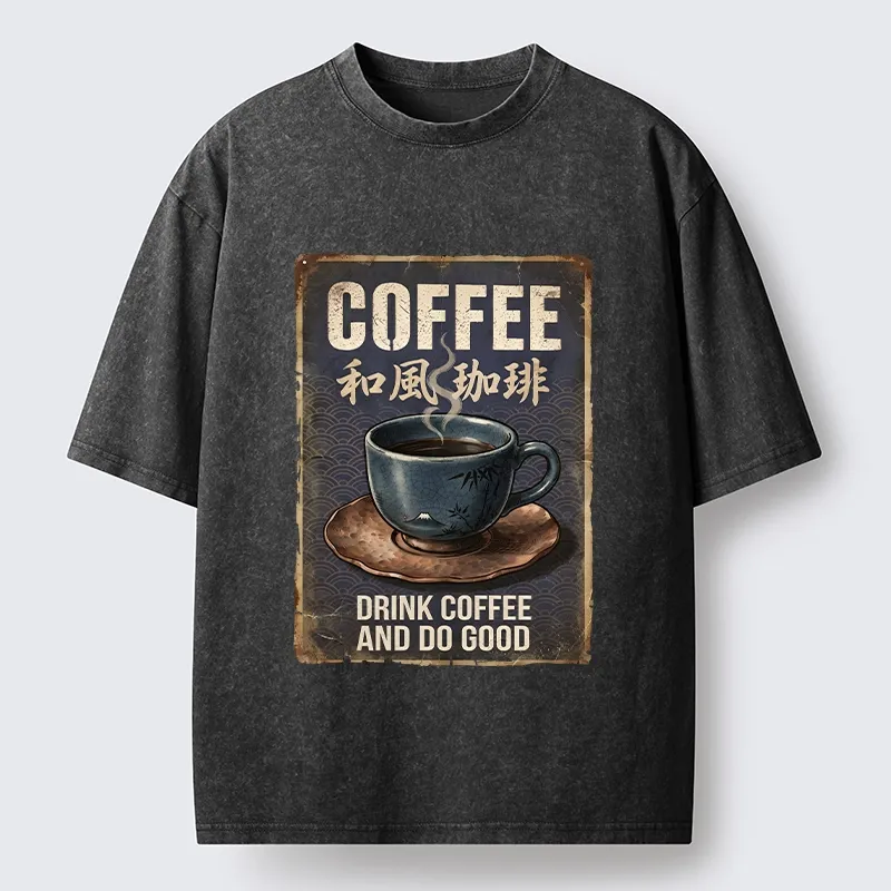 Tokyo-Tiger Funny Japanese Coffee Life Quote Washed T-Shirt
