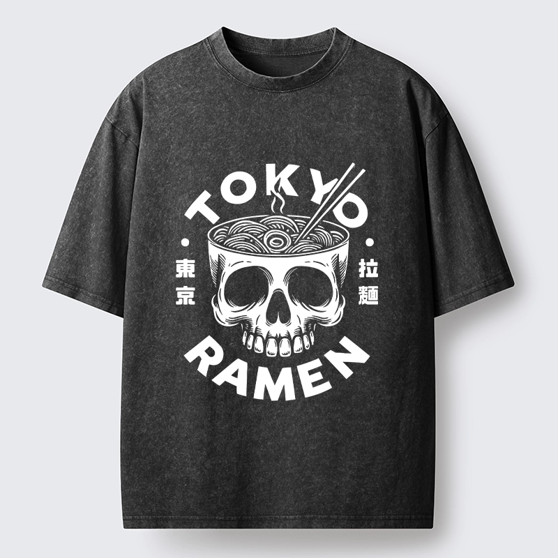Tokyo-Tiger Dark Tokyo Ramen Funny Meme Washed T-Shirt