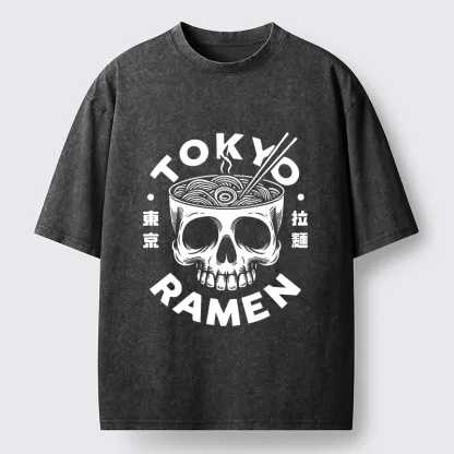Tokyo-Tiger Dark Tokyo Ramen Funny Meme Washed T-Shirt