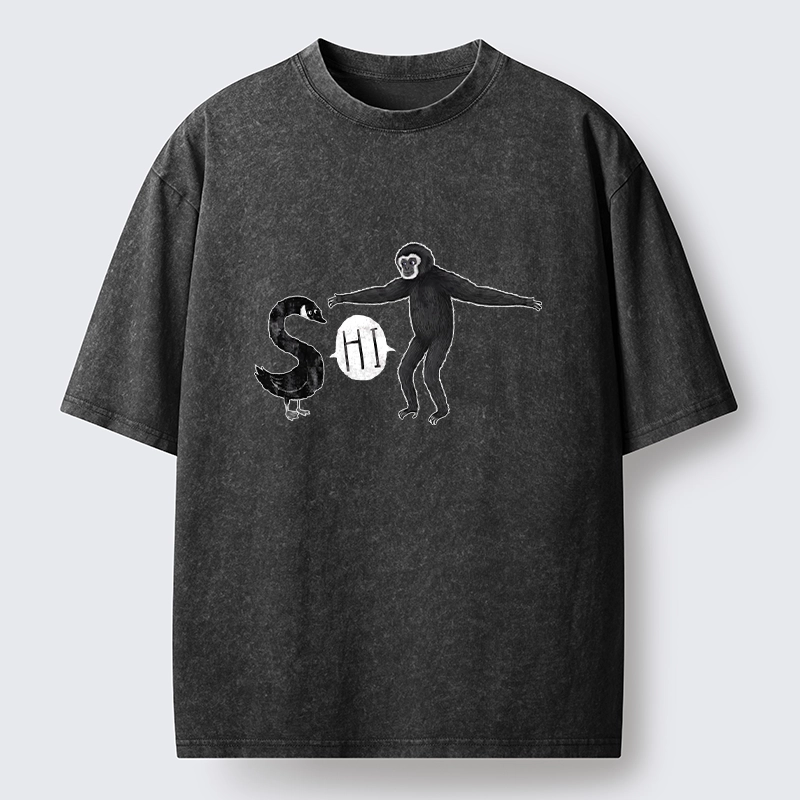Tokyo-Tiger Cute Forest Animal Simple Graphic Print Washed T-Shirt