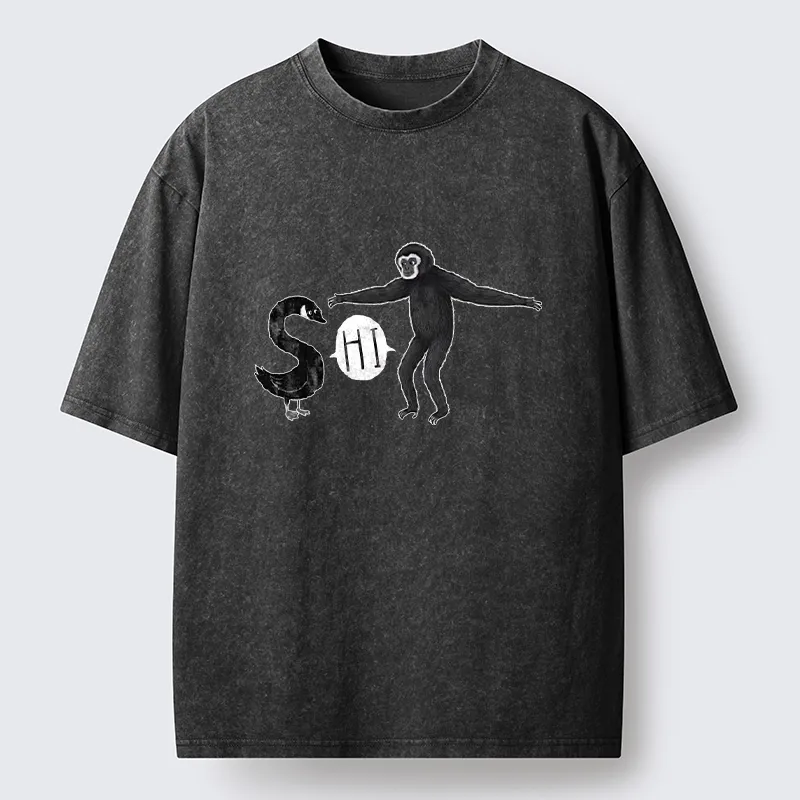 Tokyo-Tiger Cute Forest Animal Simple Graphic Print Washed T-Shirt