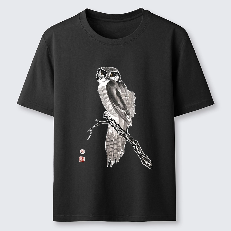 Tokyo-Tiger Minimal Ink Owl Oriental Brush Art Classic T-Shirt