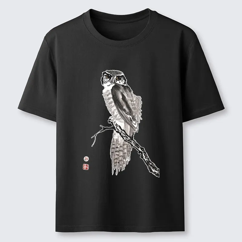 Tokyo-Tiger Minimal Ink Owl Oriental Brush Art Classic T-Shirt