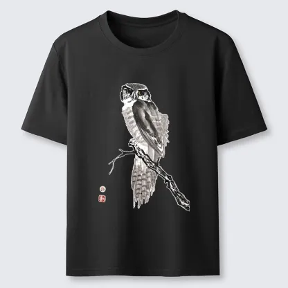 Tokyo-Tiger Minimal Ink Owl Oriental Brush Art Classic T-Shirt