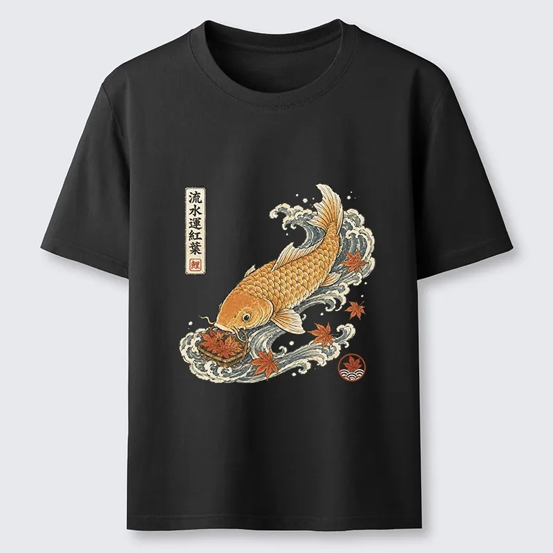 Tokyo-Tiger Golden Koi Carp Maple Leaf Wave Art Classic T-Shirt