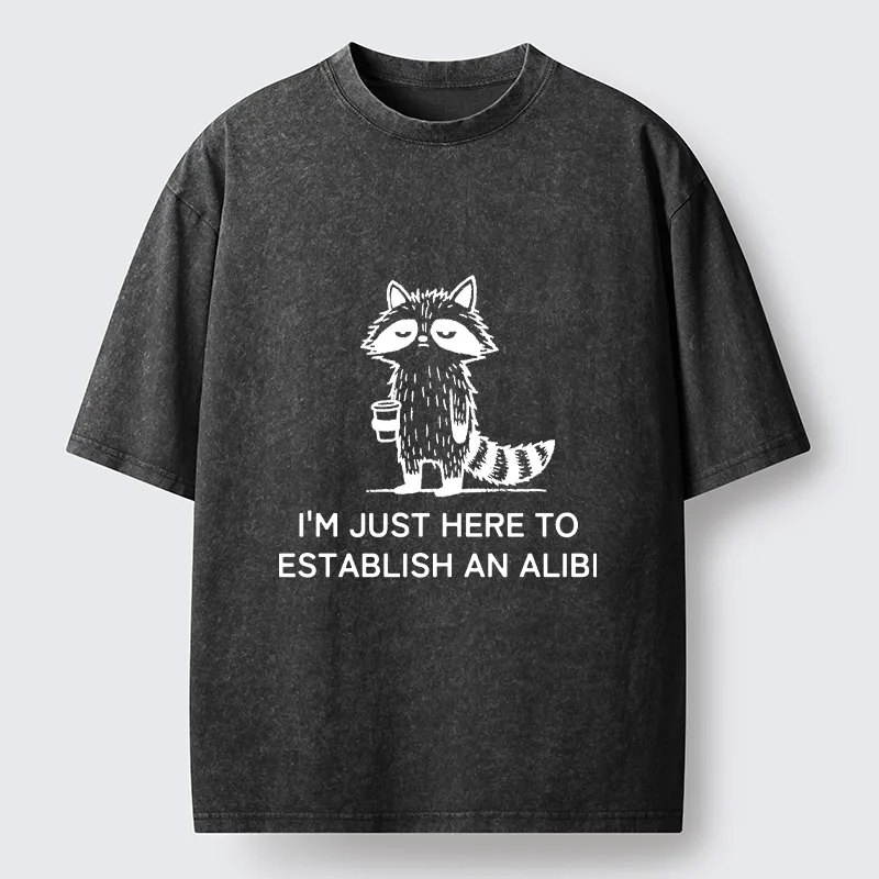 Tokyo-Tiger Minimal Raccoon Coffee Joke Line Art Washed T-Shirt