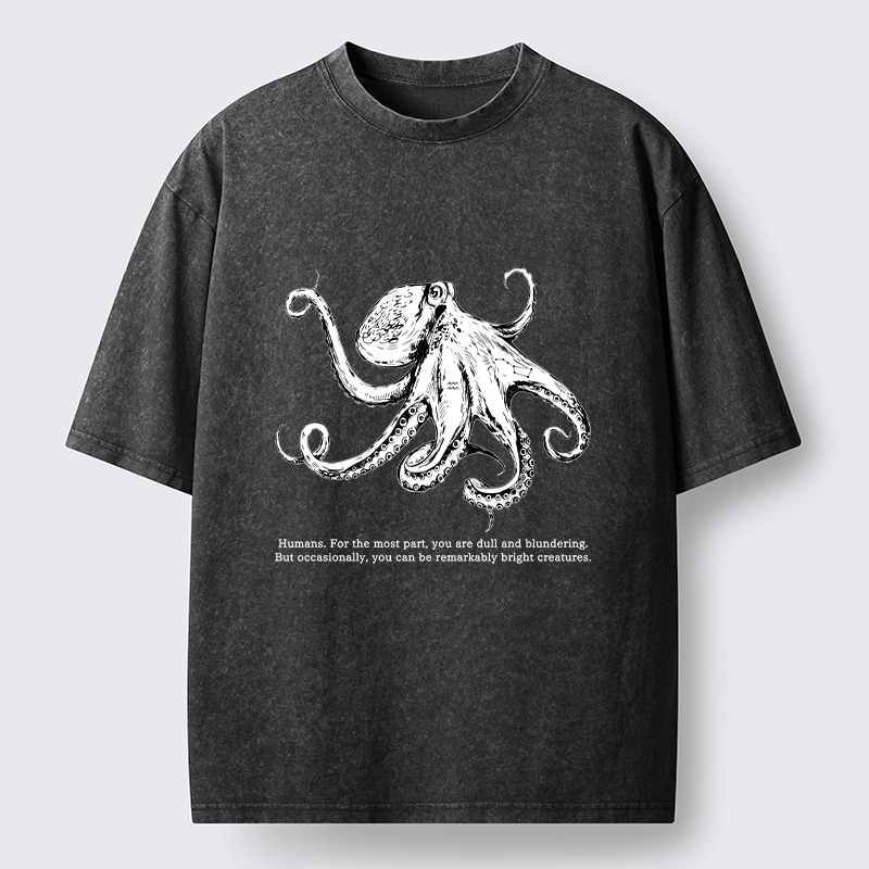 Tokyo-Tiger Vintage Octopus Line Drawing Washed T-Shirt