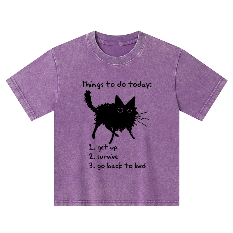 Tokyo-Tiger Lazy Cat Survive Day Funny Meme Kids Washed T-Shirt