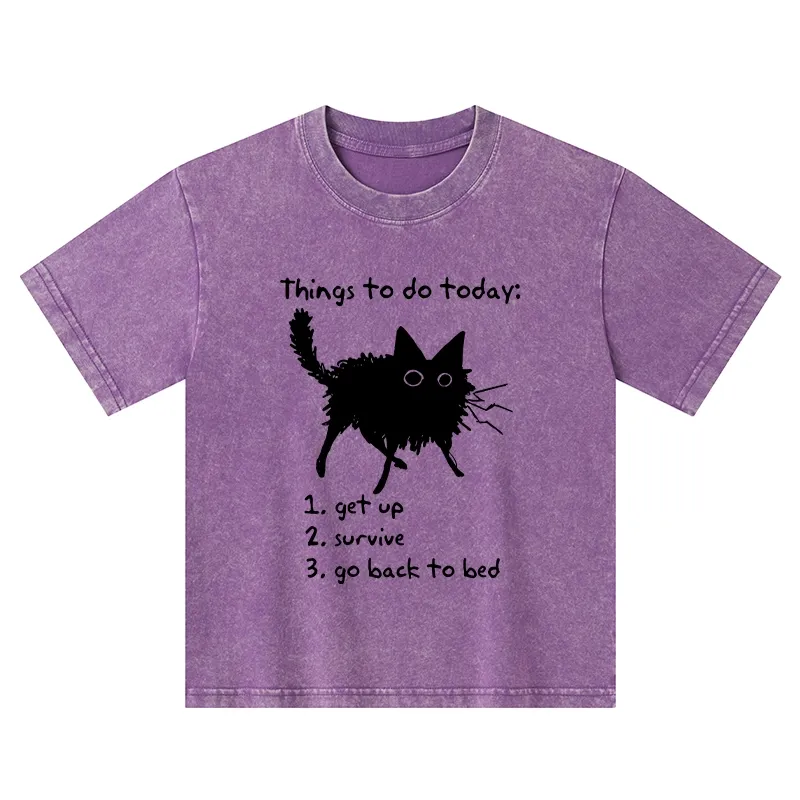 Tokyo-Tiger Lazy Cat Survive Day Funny Meme Kids Washed T-Shirt