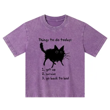 Tokyo-Tiger Lazy Cat Survive Day Funny Meme Kids Washed T-Shirt