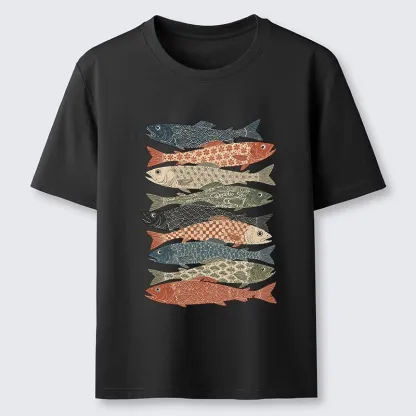 Tokyo-Tiger Patterned Stack Fish Japanese Block Print Classic T-Shirt