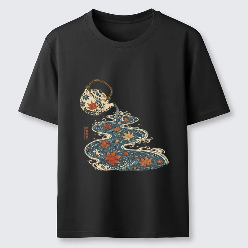 Tokyo-Tiger Maple Tea Pot Flowing River Ukiyo Art Classic T-Shirt
