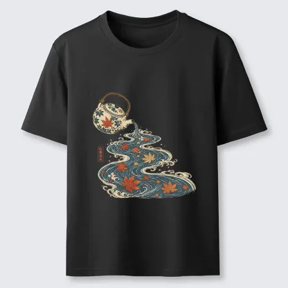 Tokyo-Tiger Maple Tea Pot Flowing River Ukiyo Art Classic T-Shirt