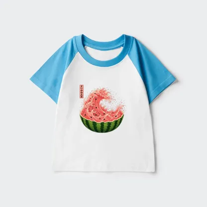 Tokyo-Tiger Watermelon Wave Summer Ukiyo Art Kids Raglan T-shirt