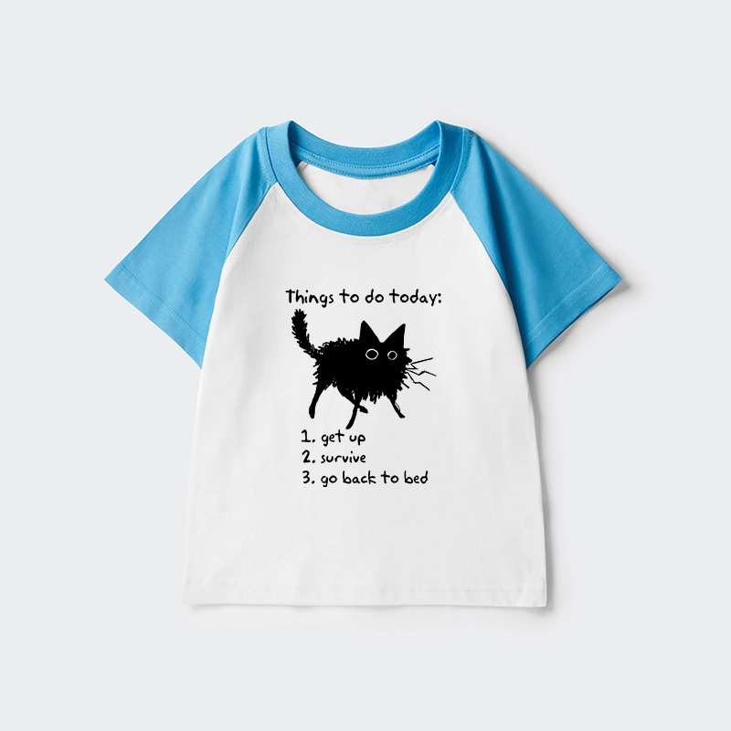 Tokyo-Tiger Lazy Cat Survive Day Funny Meme Kids Raglan T-shirt