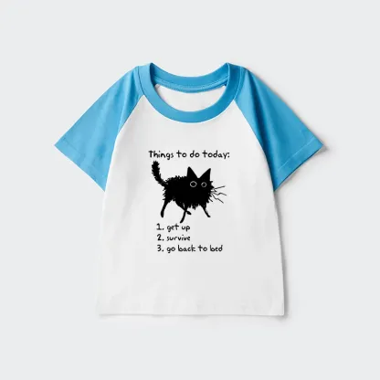 Tokyo-Tiger Lazy Cat Survive Day Funny Meme Kids Raglan T-shirt