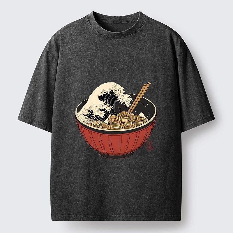 Tokyo-Tiger Great Wave Inside Ramen Bowl Washed T-Shirt