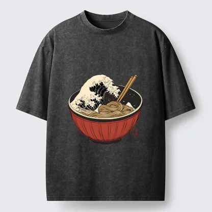 Tokyo-Tiger Great Wave Inside Ramen Bowl Washed T-Shirt
