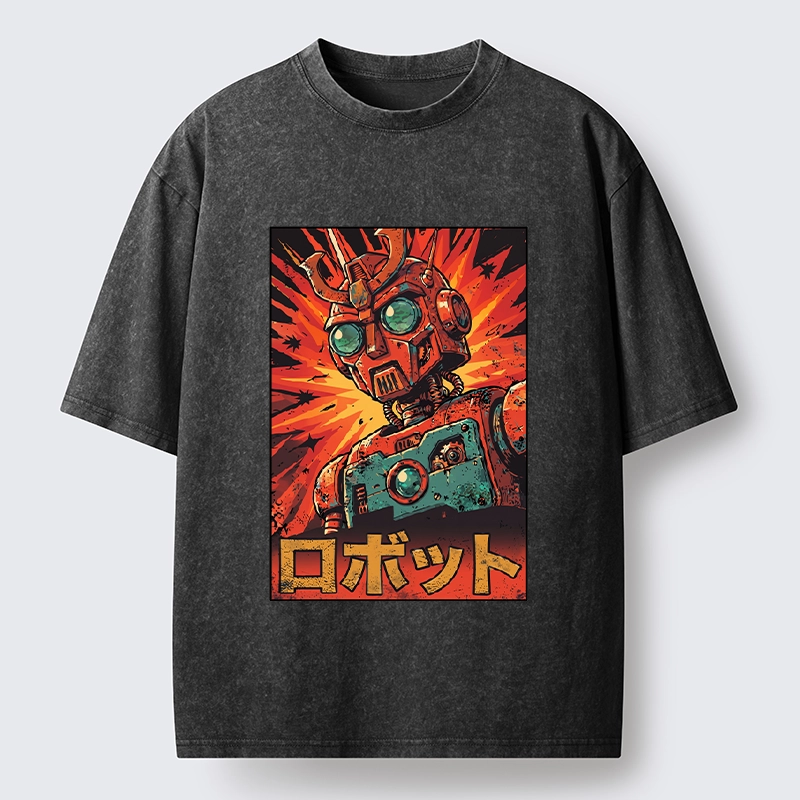 Tokyo-Tiger Retro Japanese Robot Washed T-Shirt