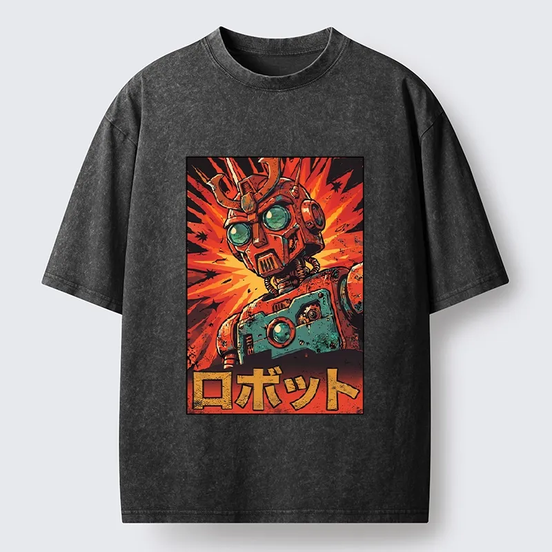 Tokyo-Tiger Retro Japanese Robot Washed T-Shirt