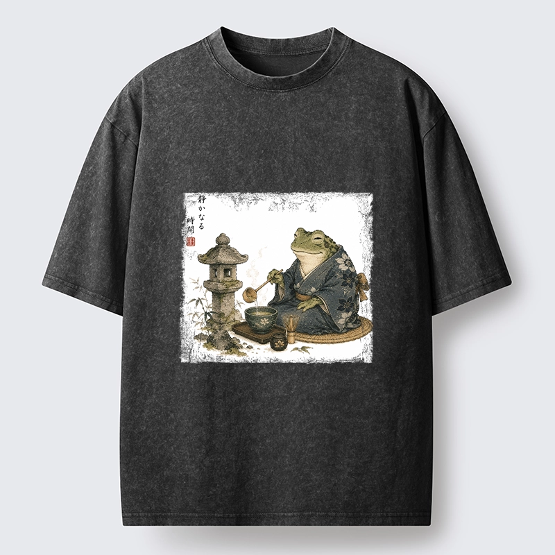 Tokyo-Tiger Calm Kimono Tea Frog Washed T-Shirt