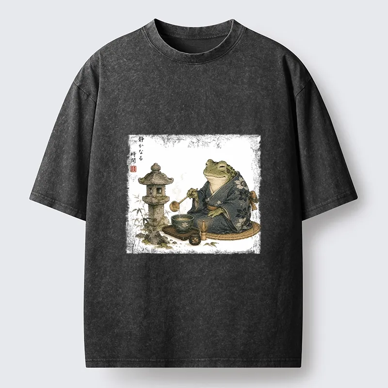 Tokyo-Tiger Calm Kimono Tea Frog Washed T-Shirt