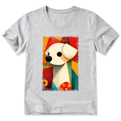 Tokyo-Tiger Retro Abstract Color Block Puppy Art V-Neck Classic T-Shirt