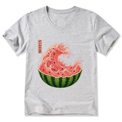 Tokyo-Tiger Watermelon Wave Summer Ukiyo Art V-Neck Classic T-Shirt