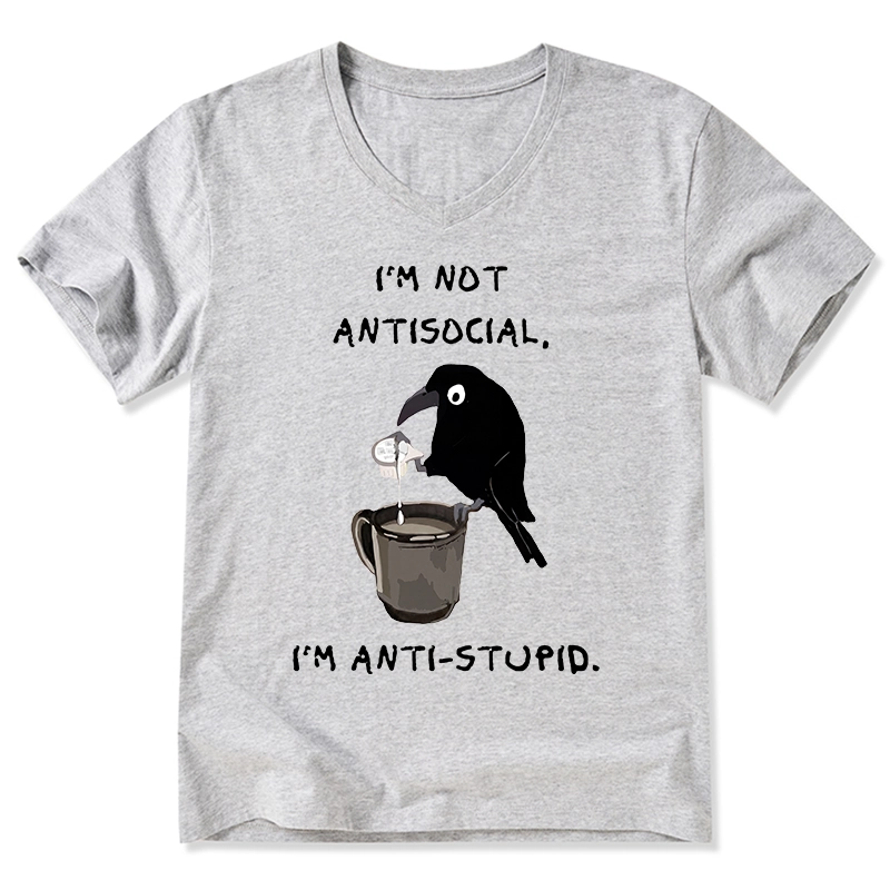 Tokyo-Tiger Cool Crow Sips Calm Coffee Alone V-Neck Classic T-Shirt