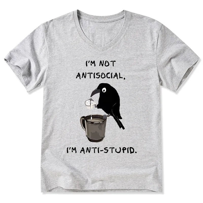 Tokyo-Tiger Cool Crow Sips Calm Coffee Alone V-Neck Classic T-Shirt